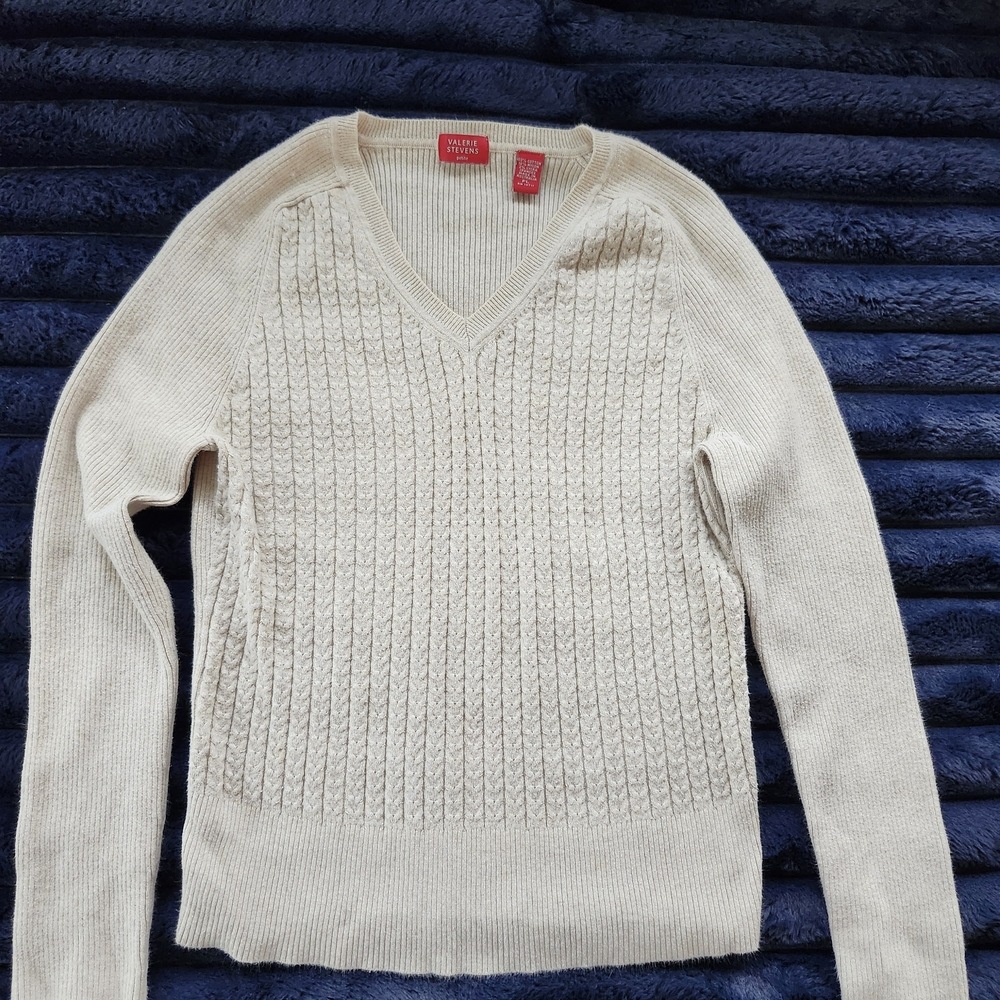 Valerie Stevens Beige V-Neck Sweater